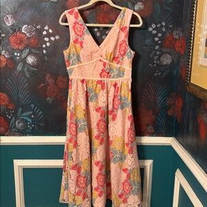 NSR Pink and Yellow Lace Dress